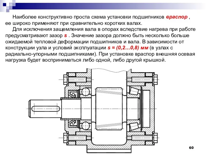 Наиболее конструктивно проста схема установки подшипников враспор , ее широко применяют