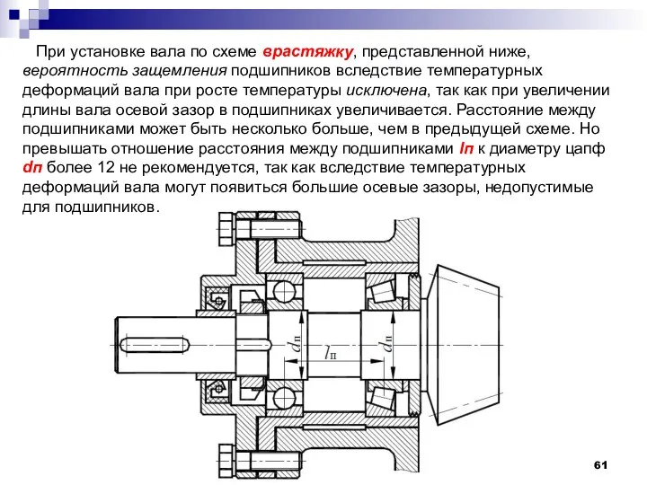 При установке вала по схеме врастяжку, представленной ниже, вероятность защемления подшипников