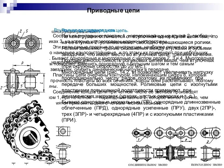 Приводные цепи Приводные цепи по конструкции различают: втулочные; роликовые; зубчатые; фасоннозвенные.