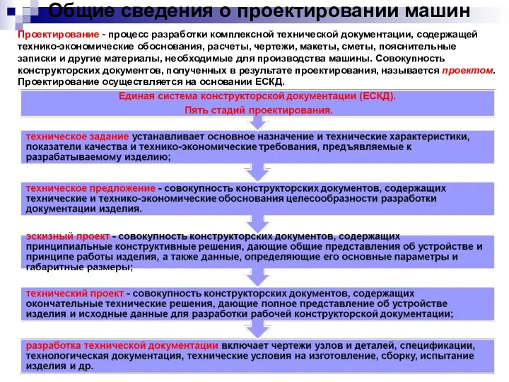 Общие сведения о проектировании машин Проектирование - процесс разработки комплексной технической