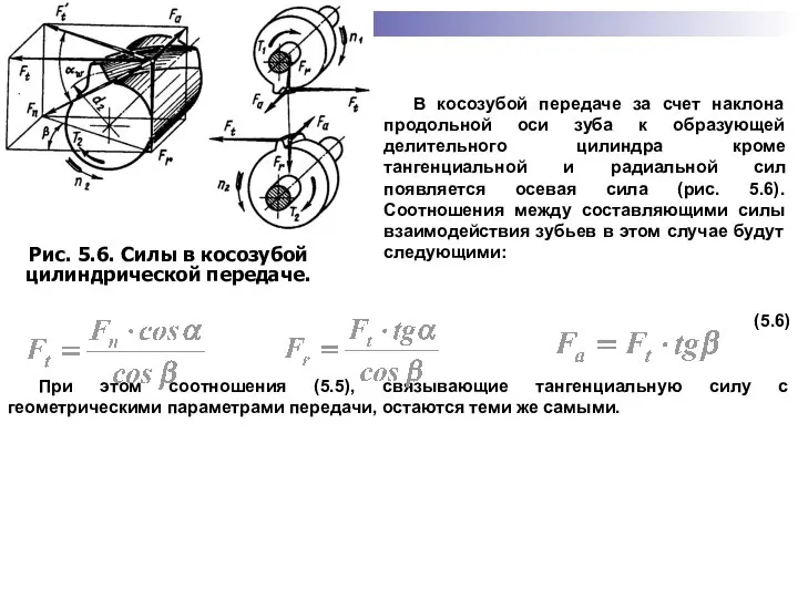 В косозубой передаче за счет наклона продольной оси зуба к образующей