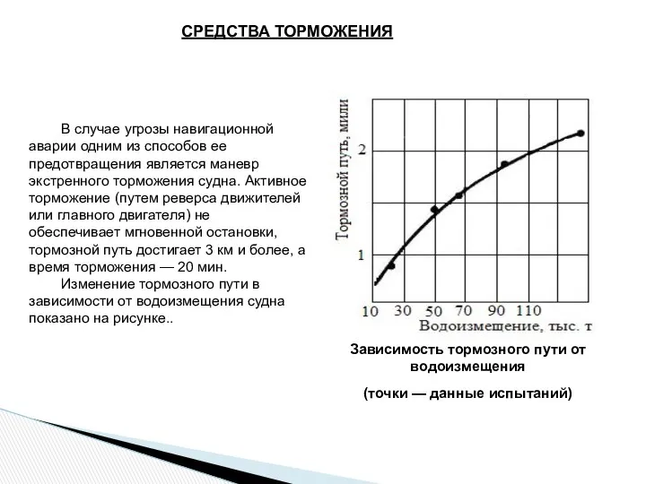 СРЕДСТВА ТОРМОЖЕНИЯ В случае угрозы навигационной аварии одним из способов ее