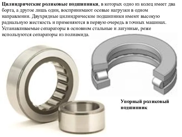 Цилиндрические роликовые подшипники, в которых одно из колец имеет два борта,