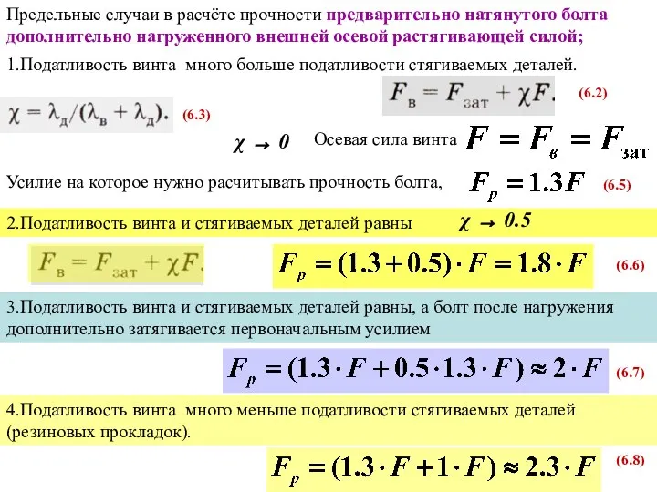 Предельные случаи в расчёте прочности предварительно натянутого болта дополнительно нагруженного внешней