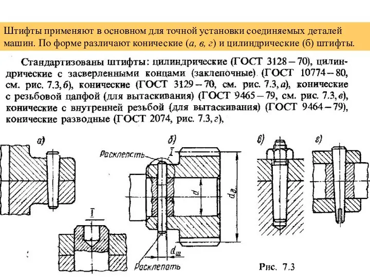 Штифтовые соединения Штифты применяют в основном для точной установки соединяемых деталей