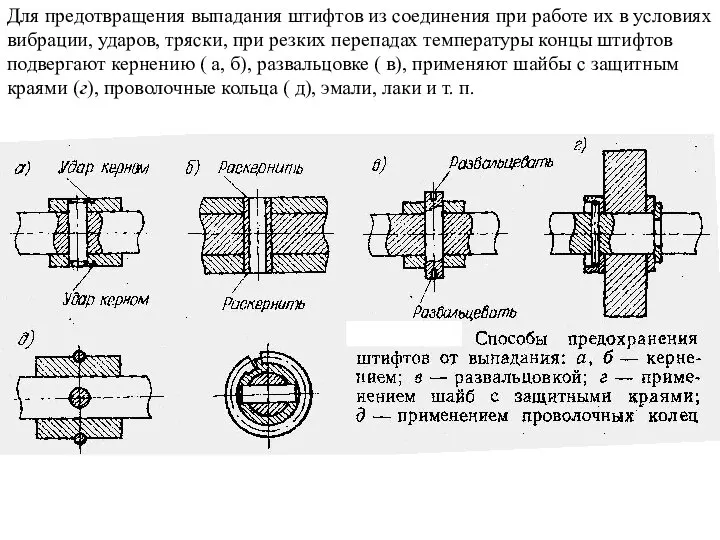 Для предотвращения выпадания штифтов из соединения при работе их в условиях