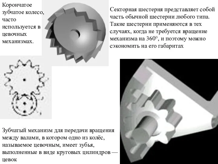 Корончатое зубчатое колесо, часто используется в цевочных механизмах. Зубчатый механизм для