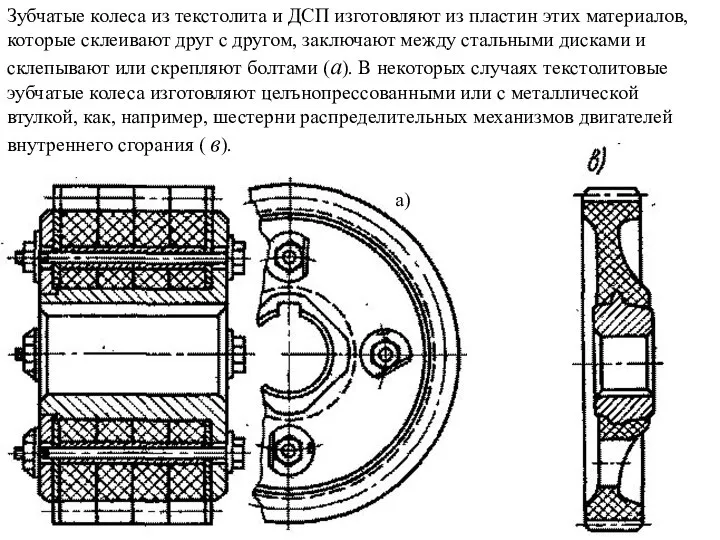 Зубчатые колеса из текстолита и ДСП изготовляют из пластин этих материалов,