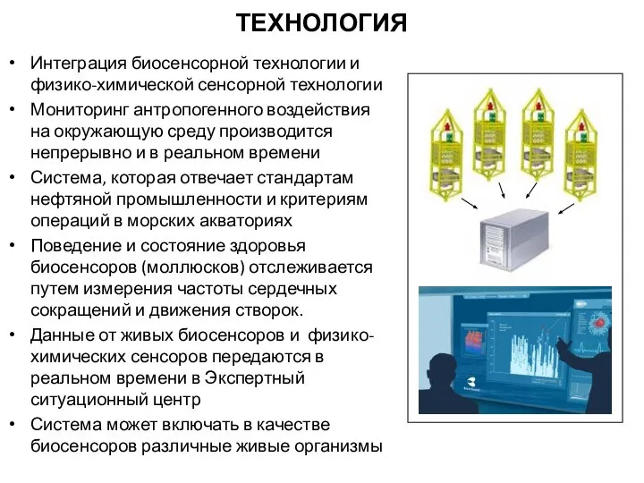 ТЕХНОЛОГИЯ Интеграция биосенсорной технологии и физико-химической сенсорной технологии Мониторинг антропогенного воздействия