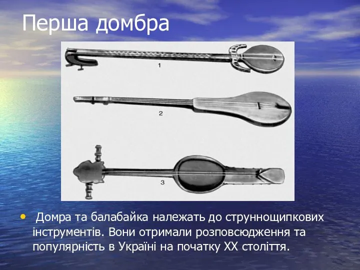 Перша домбра Домра та балабайка належать до струннощипкових інструментів. Вони отримали