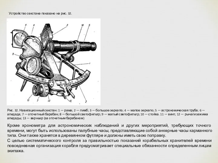 Устройство секстана показано на рис. 32. Рис. 32. Навигационный секстан: 1