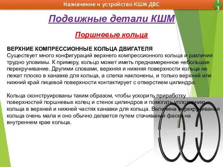 Назначение и устройство КШМ ДВС 13 Подвижные детали КШМ Поршневые кольца