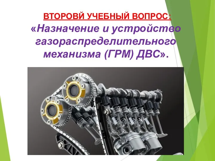 ВТОРОВЙ УЧЕБНЫЙ ВОПРОС: «Назначение и устройство газораспределительного механизма (ГРМ) ДВС».