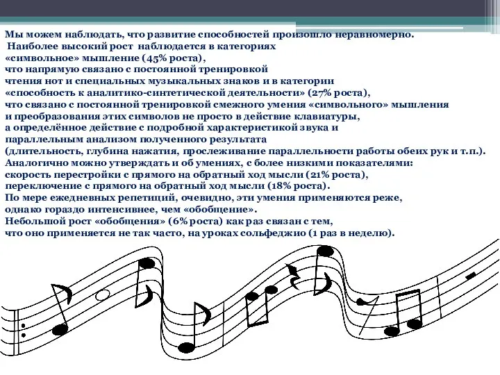 Мы можем наблюдать, что развитие способностей произошло неравномерно. Наиболее высокий рост