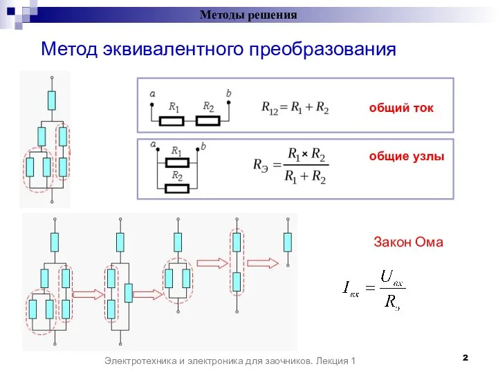 Методы решения Электротехника и электроника для заочников. Лекция 1 Метод эквивалентного