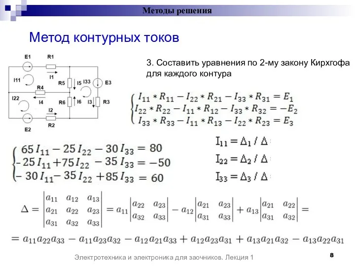 Методы решения Электротехника и электроника для заочников. Лекция 1 Метод контурных