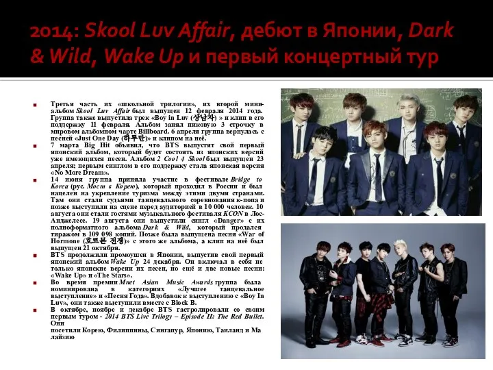 2014: Skool Luv Affair, дебют в Японии, Dark & Wild, Wake