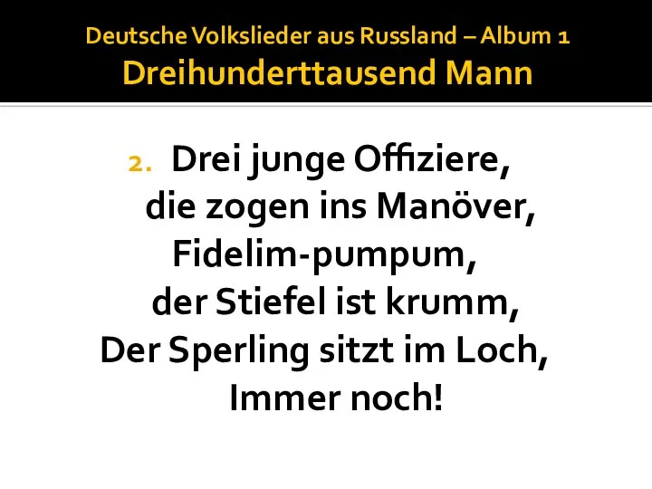 Deutsche Volkslieder aus Russland – Album 1 Dreihunderttausend Mann Drei junge