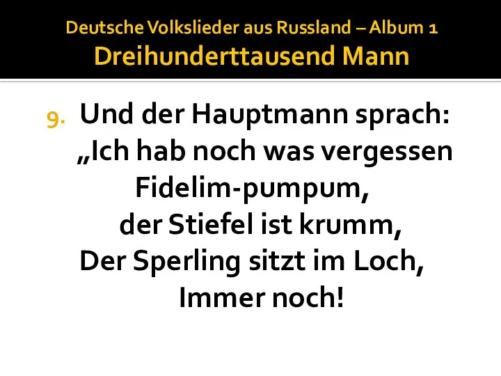 Deutsche Volkslieder aus Russland – Album 1 Dreihunderttausend Mann Und der