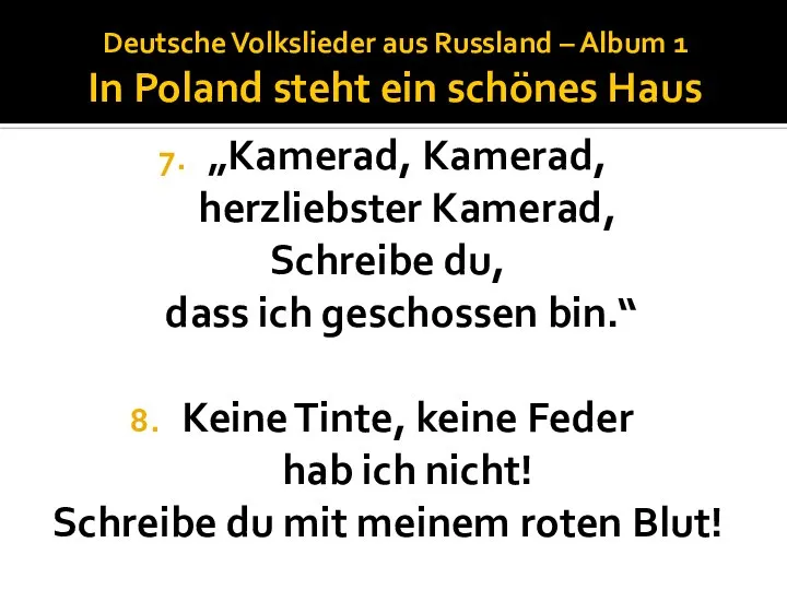 Deutsche Volkslieder aus Russland – Album 1 In Poland steht ein