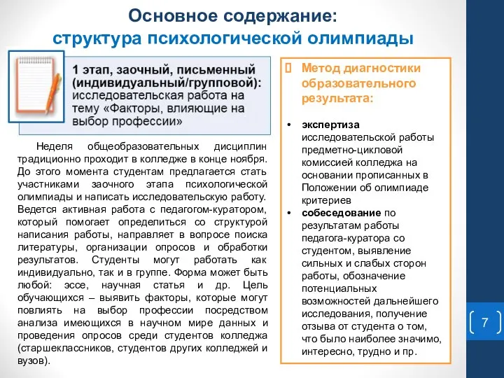 Основное содержание: структура психологической олимпиады Неделя общеобразовательных дисциплин традиционно проходит в