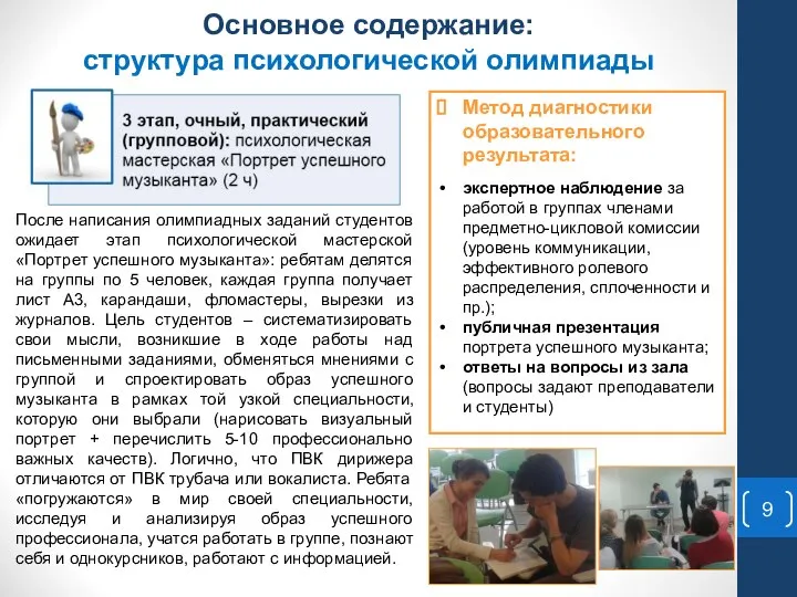 Основное содержание: структура психологической олимпиады После написания олимпиадных заданий студентов ожидает