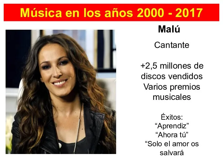 Música en los años 2000 - 2017 Malú Cantante +2,5 millones