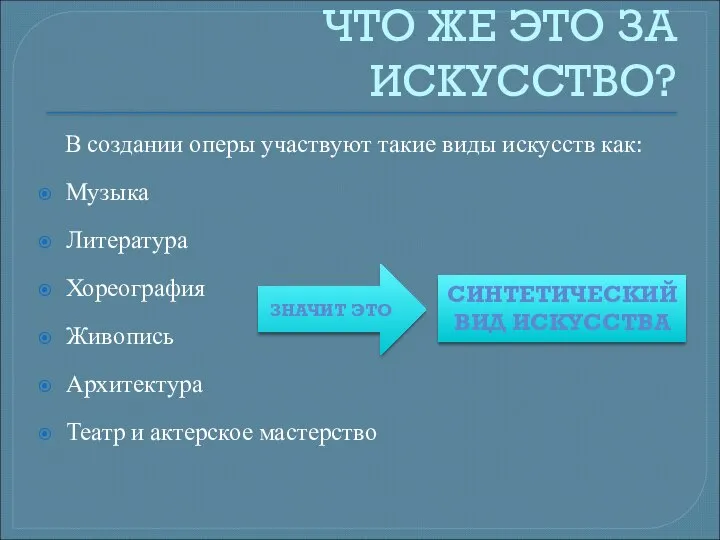 ЧТО ЖЕ ЭТО ЗА ИСКУССТВО? В создании оперы участвуют такие виды