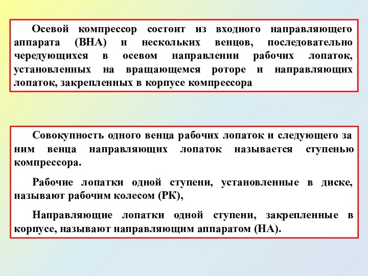 Осевой компрессор состоит из входного направляющего аппарата (ВНА) и нескольких венцов,