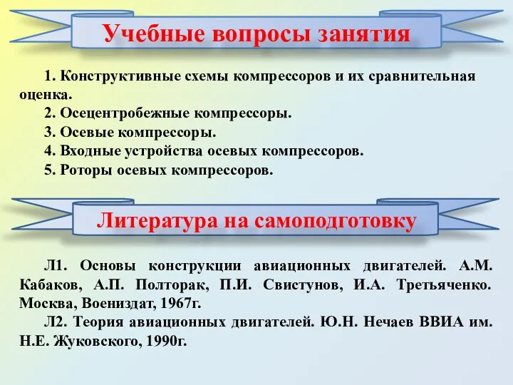 Учебные вопросы занятия 1. Конструктивные схемы компрессоров и их сравнительная оценка.