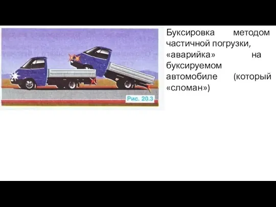 Буксировка методом частичной погрузки, «аварийка» на буксируемом автомобиле (который «сломан»)