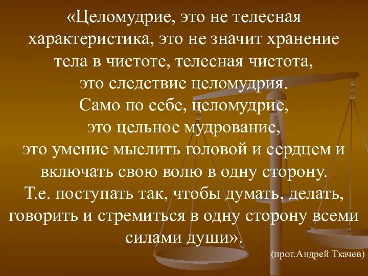 «Целомудрие, это не телесная характеристика, это не значит хранение тела в