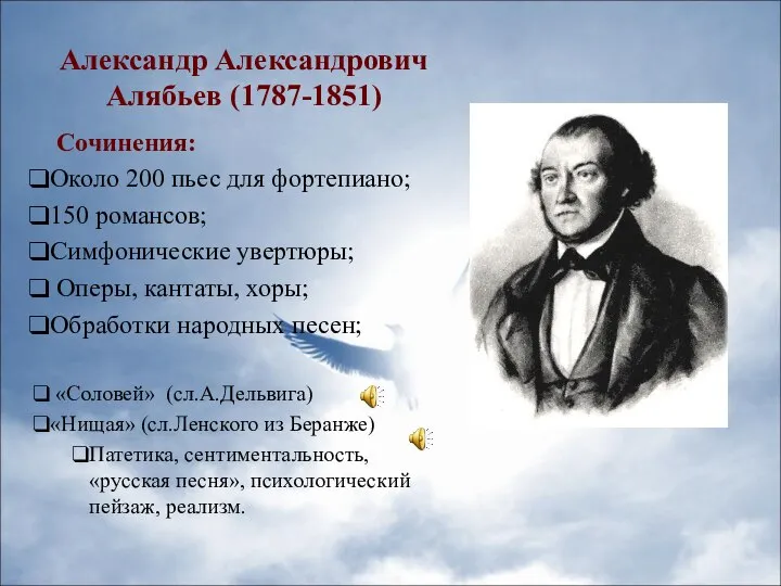 Александр Александрович Алябьев (1787-1851) Сочинения: Около 200 пьес для фортепиано; 150
