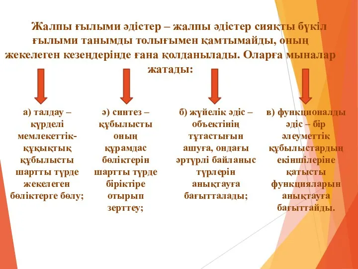 Жалпы ғылыми әдістер – жалпы әдістер сияқты бүкіл ғылыми танымды толығымен