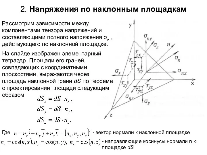 2. Напряжения по наклонным площадкам Рассмотрим зависимости между компонентами тензора напряжений