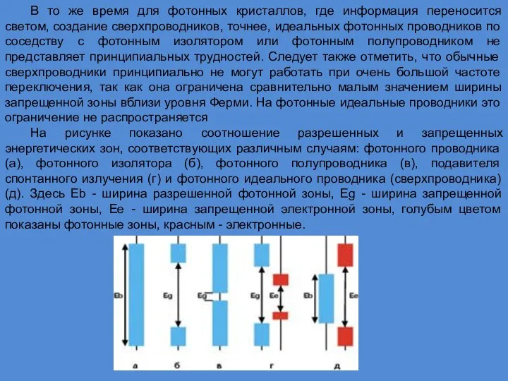 В то же время для фотонных кристаллов, где информация переносится светом,