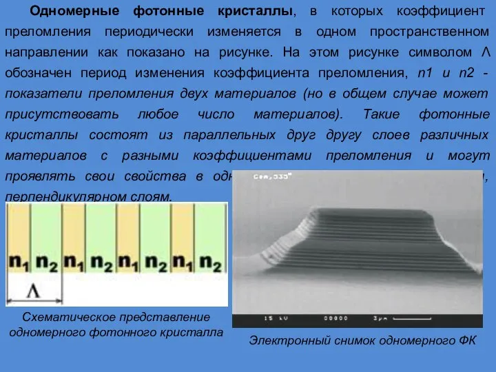 Одномерные фотонные кристаллы, в которых коэффициент преломления периодически изменяется в одном