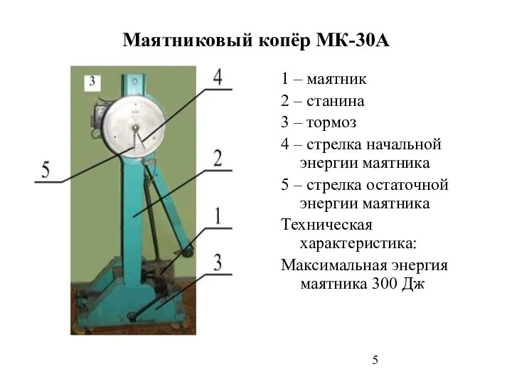 Маятниковый копёр МК-30А 1 – маятник 2 – станина 3 –