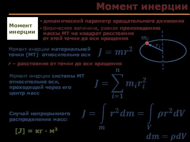 Момент инерции Момент инерции Момент инерции системы МТ относительно оси, проходящей