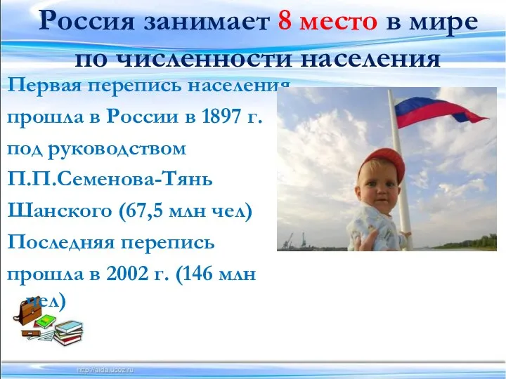 Россия занимает 8 место в мире по численности населения Первая перепись