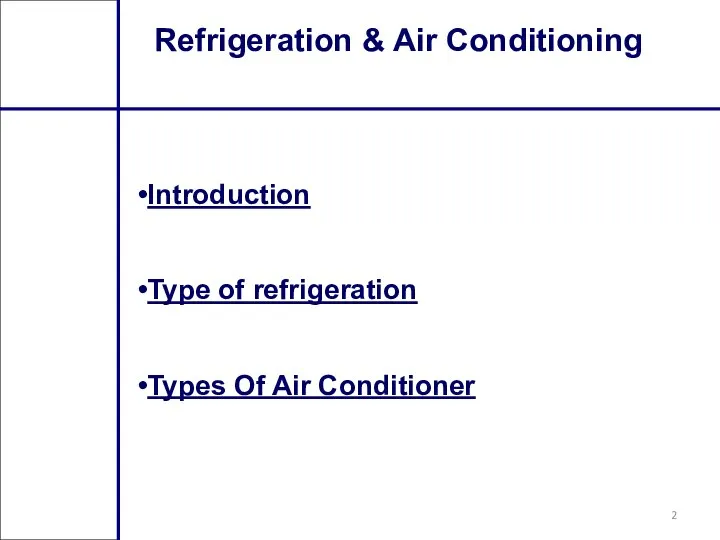 Refrigeration & Air Conditioning Introduction Type of refrigeration Types Of Air Conditioner