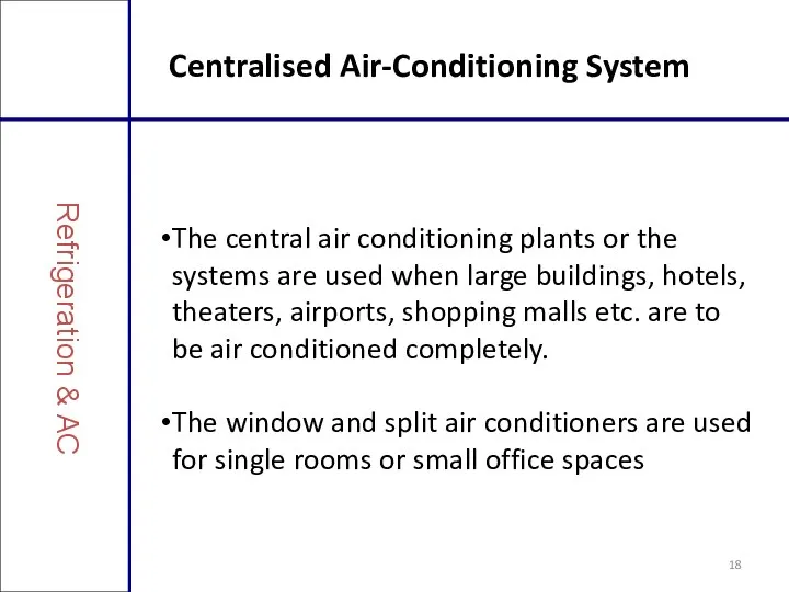 Centralised Air-Conditioning System Refrigeration & AC The central air conditioning plants