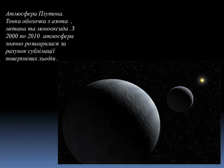 Атмосфера Плутона. Тонка оболочка з азота , метана та монооксида .З