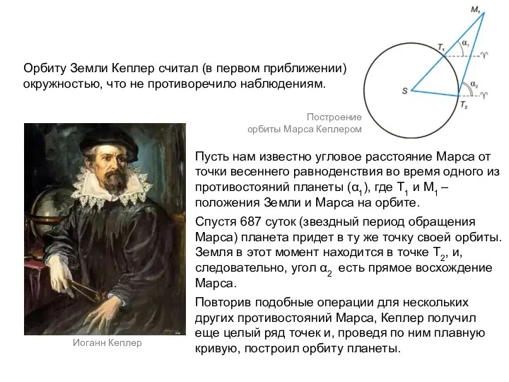 Иоганн Кеплер Орбиту Земли Кеплер считал (в первом приближении) окружностью, что