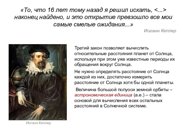 Иоганн Кеплер «То, что 16 лет тому назад я решил искать,