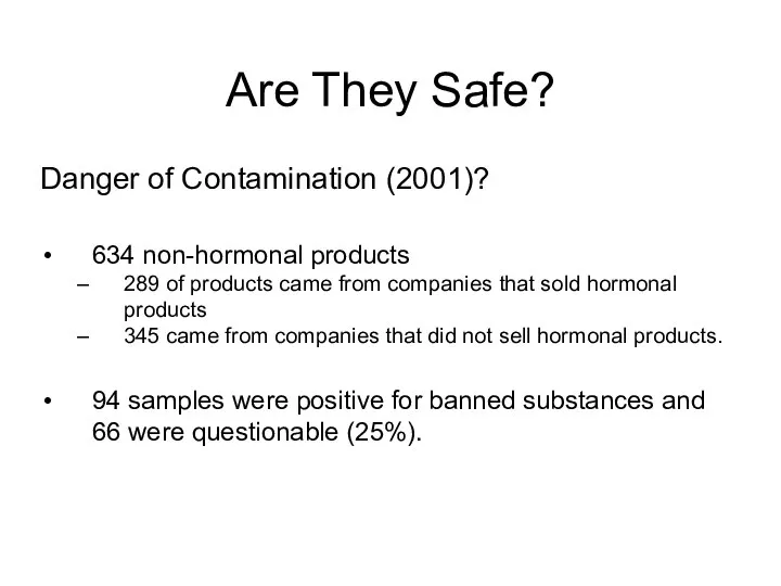 Danger of Contamination (2001)? 634 non-hormonal products 289 of products came