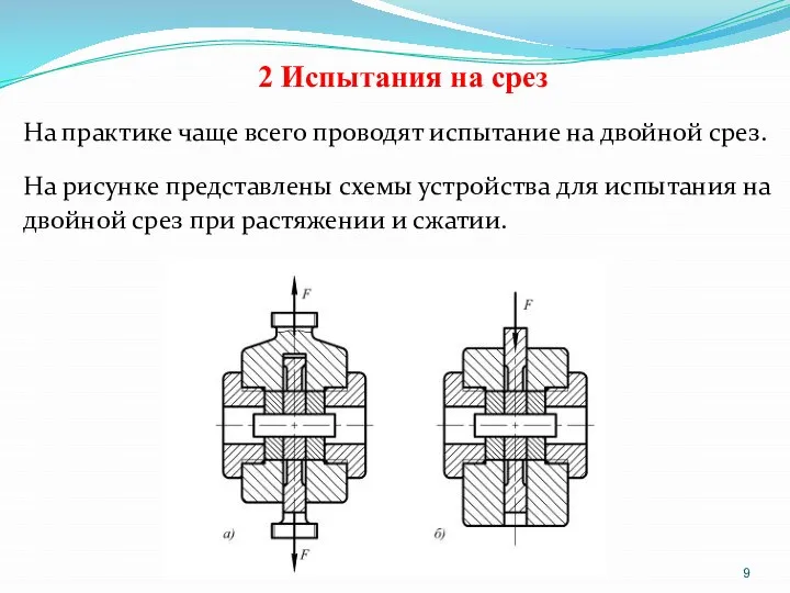 2 Испытания на срез На практике чаще всего проводят испытание на