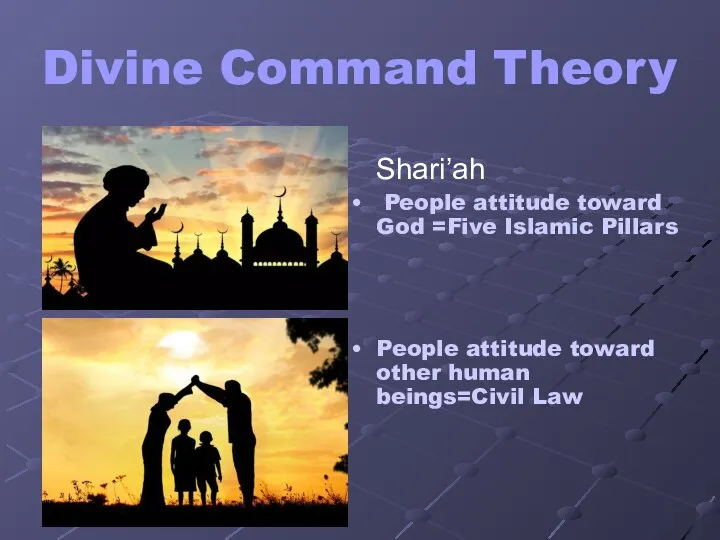 Divine Command Theory Shari’ah People attitude toward God =Five Islamic Pillars