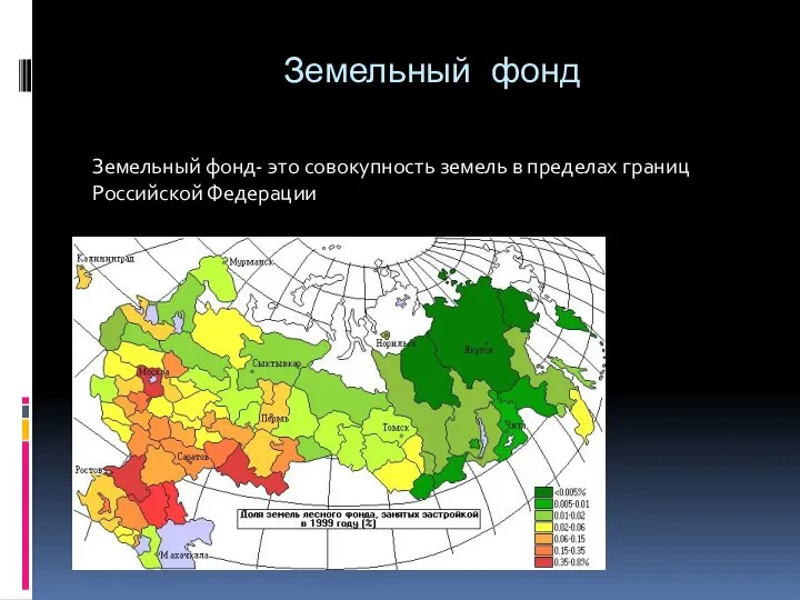Земельный фонд Земельный фонд- это совокупность земель в пределах границ Российской Федерации