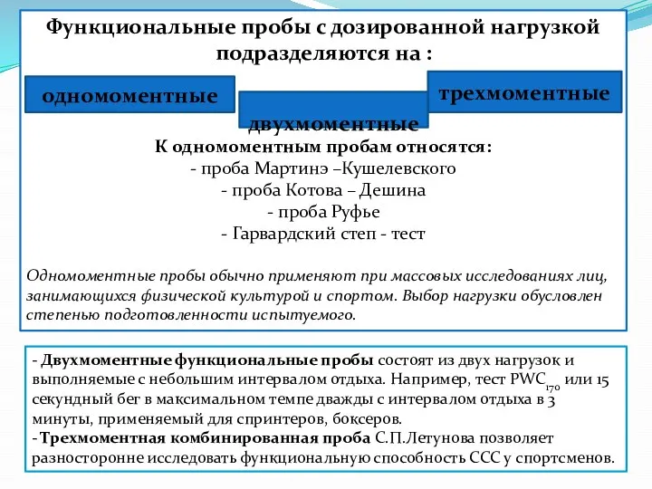 Функциональные пробы с дозированной нагрузкой подразделяются на : К одномоментным пробам